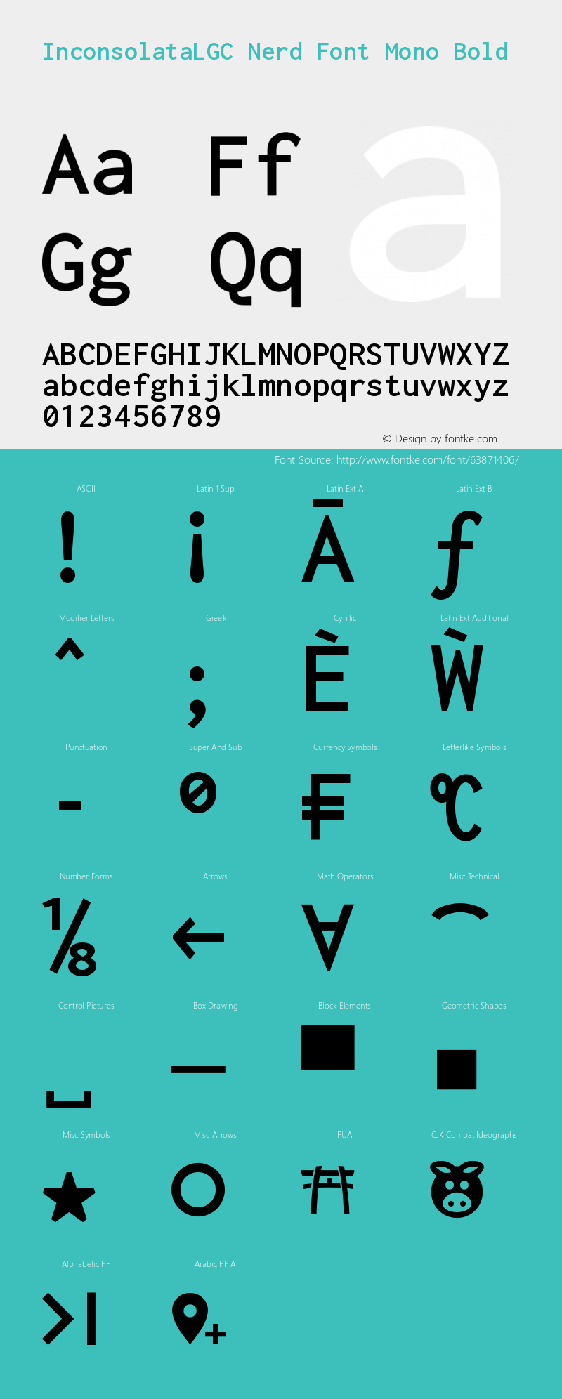 Inconsolata LGC Bold Nerd Font Complete Mono Version 1.3;Nerd Fonts 2.0.0图片样张