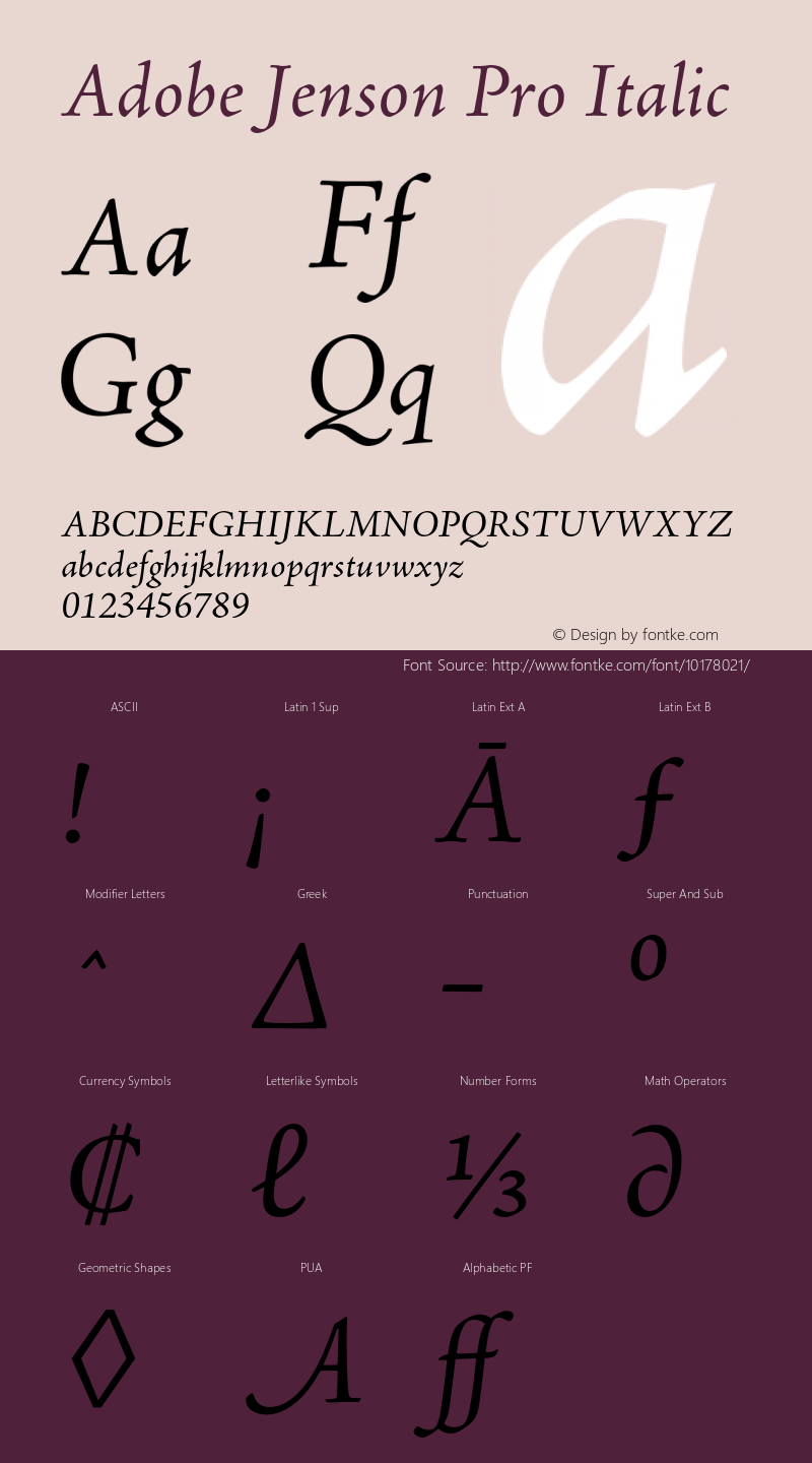 Adobe Jenson Pro Italic OTF 1.013;PS 001.000;Core 1.0.27;makeotf.lib(1.11)图片样张