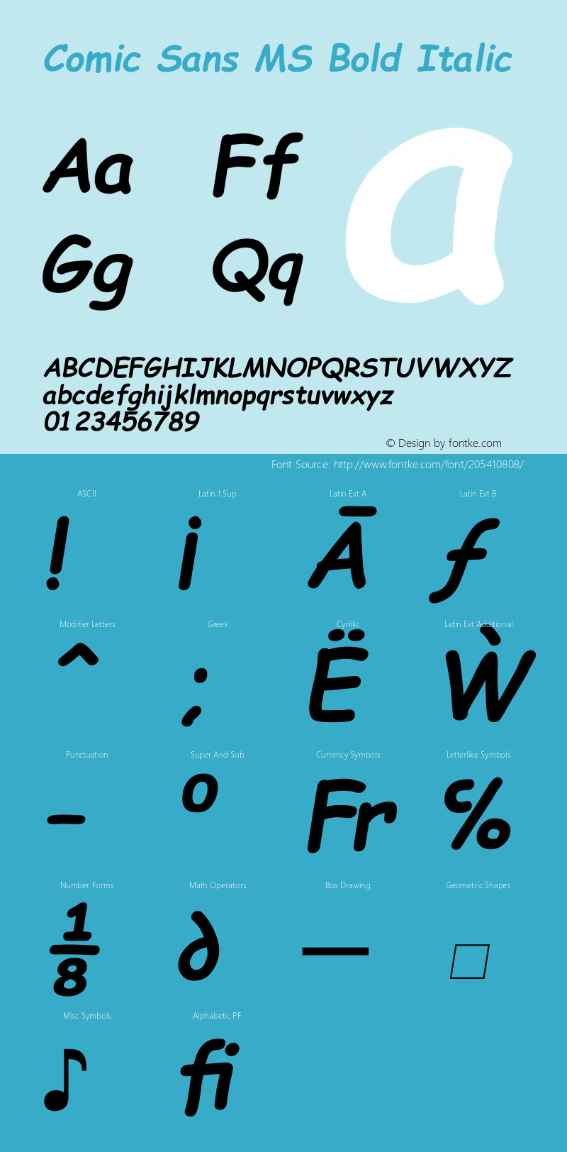 Comic Sans MS Bold Italic Version 5.14图片样张