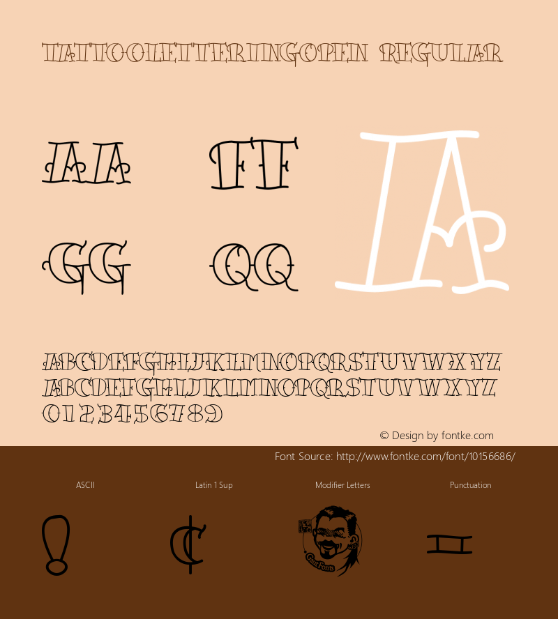 TattooLetteringOpen Regular Macromedia Fontographer 4.1.5 10/2/02图片样张