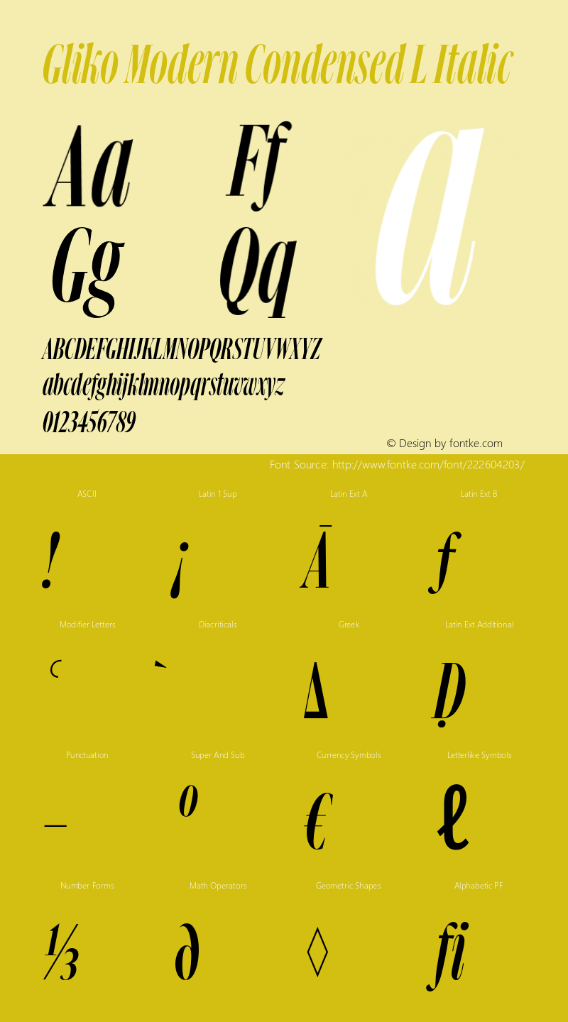 GlikoModernCondensedL-Italic Version 2.001图片样张