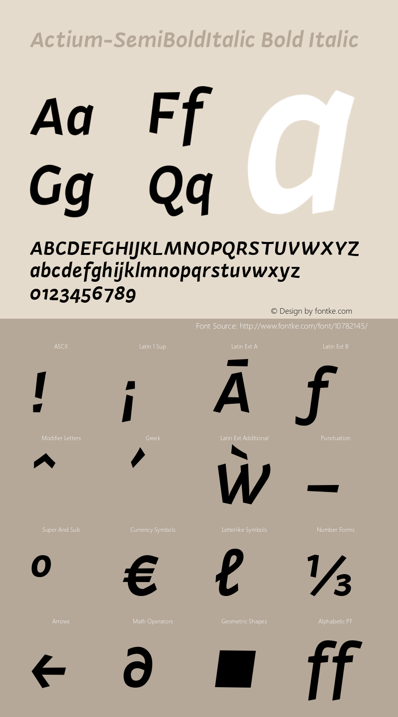 Actium-SemiBoldItalic Bold Italic Version 1.002图片样张
