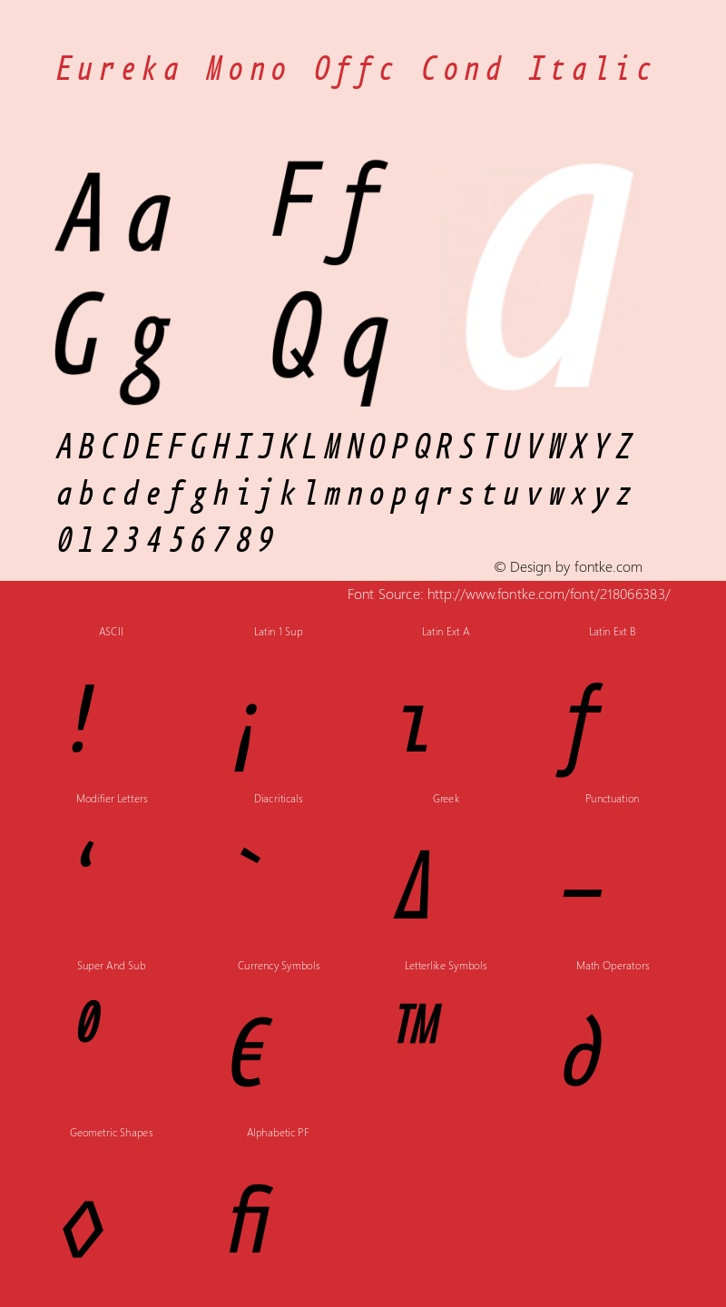 Eureka Mono Offc Cond Italic Version 7.504; 2011; Build 1020图片样张