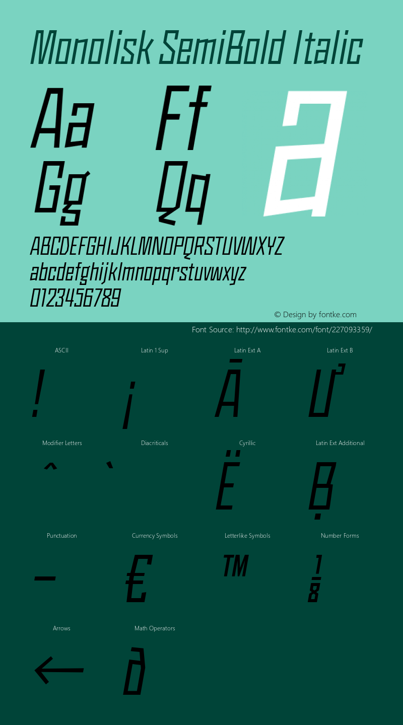 Monolisk SemiBold Italic Version 1.560图片样张