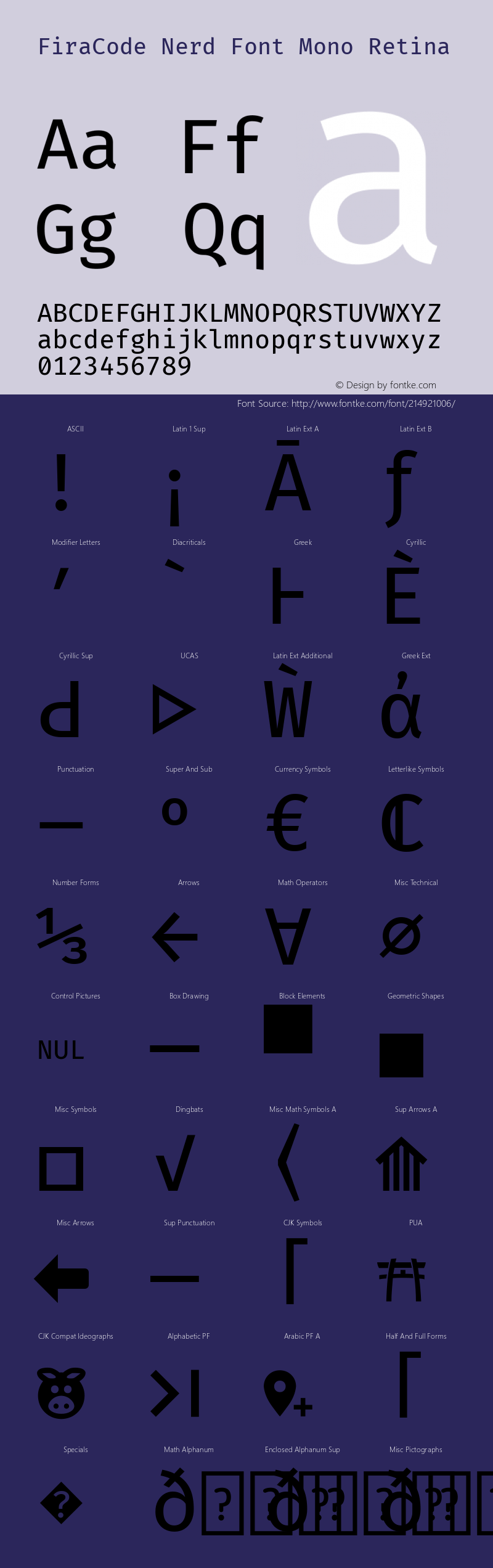 Fira Code Retina Nerd Font Complete Mono Version 6.002;Nerd Fonts 2.1.0图片样张