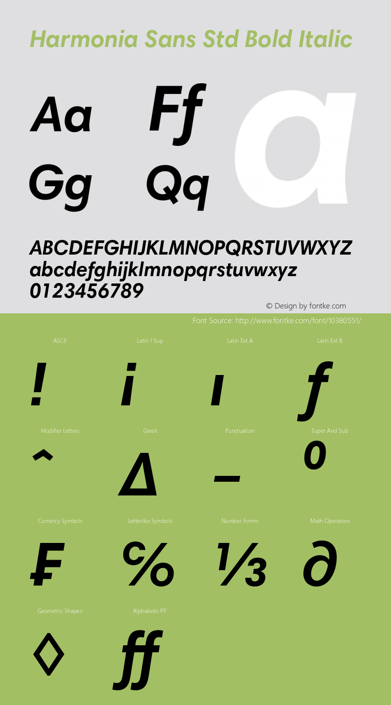 Harmonia Sans Std Bold Italic Version 1.000图片样张