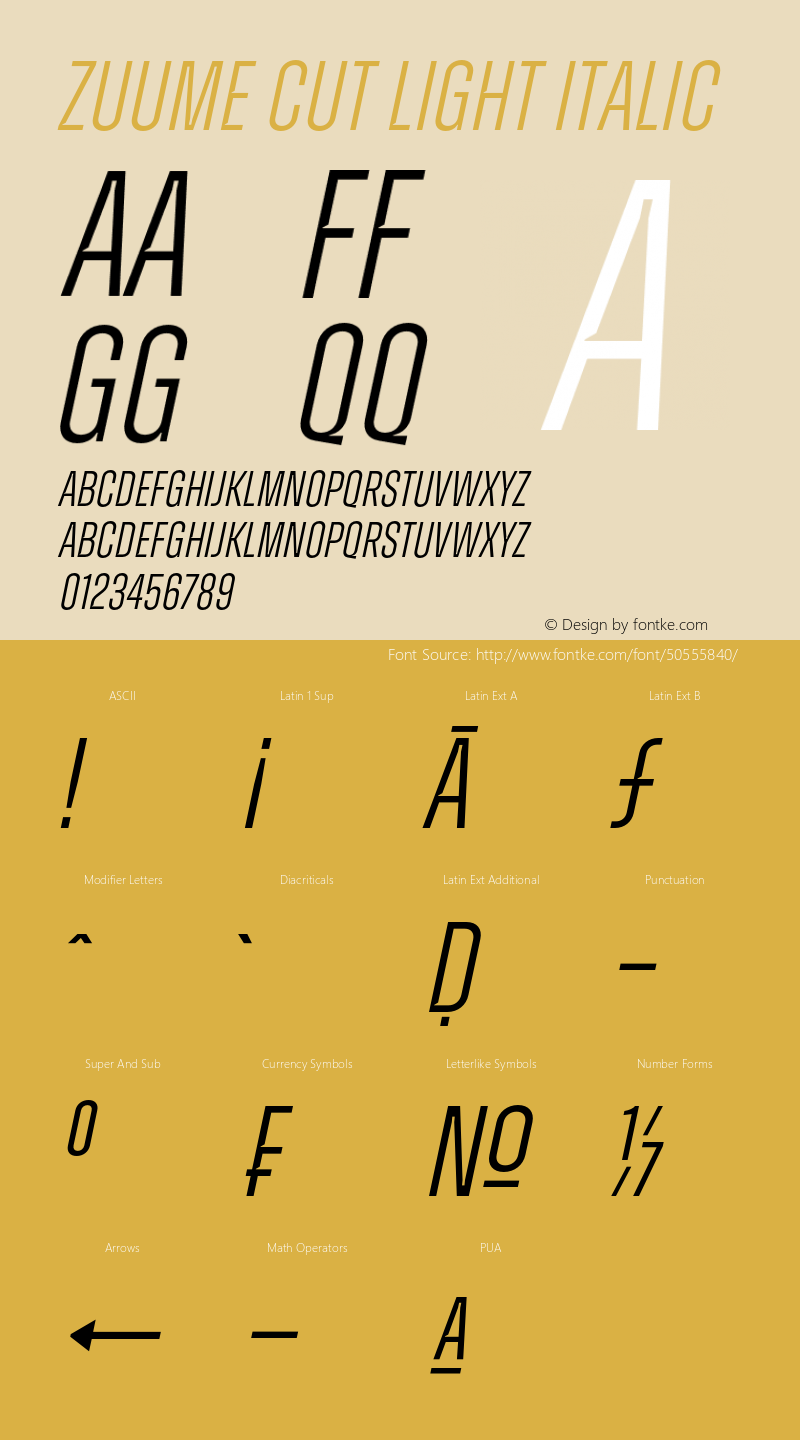 Zuume Cut Light Italic Version 1.000;hotconv 1.0.109;makeotfexe 2.5.65596图片样张