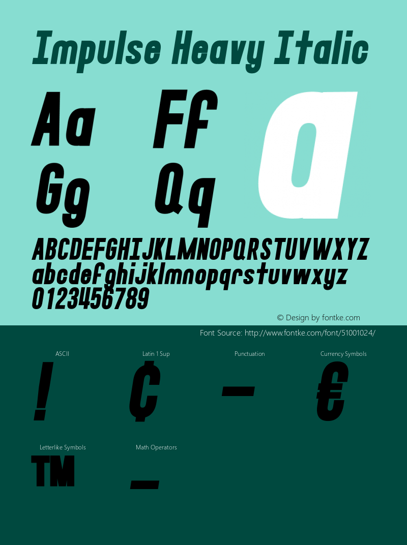 Impulse Heavy Italic Version 1.000;PS 001.000;hotconv 1.0.88;makeotf.lib2.5.64775图片样张