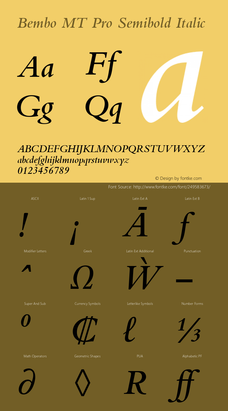 Bembo MT Pro Semibold Italic Version 2.00图片样张