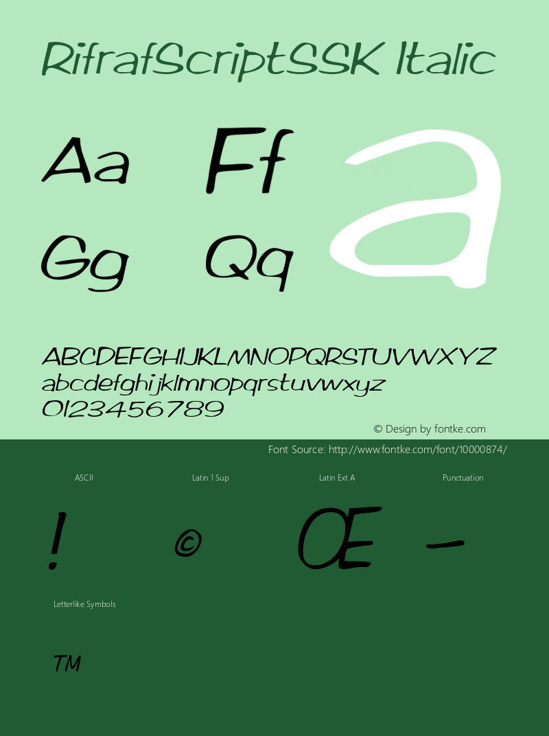 RifrafScriptSSK Italic Macromedia Fontographer 4.1 8/13/95图片样张