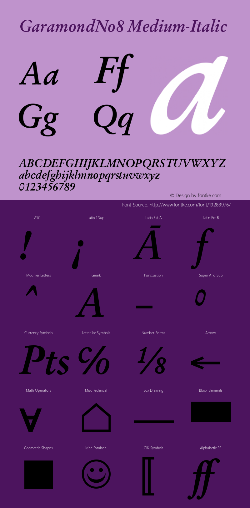 GaramondNo8 Medium Italic Version 1.06图片样张