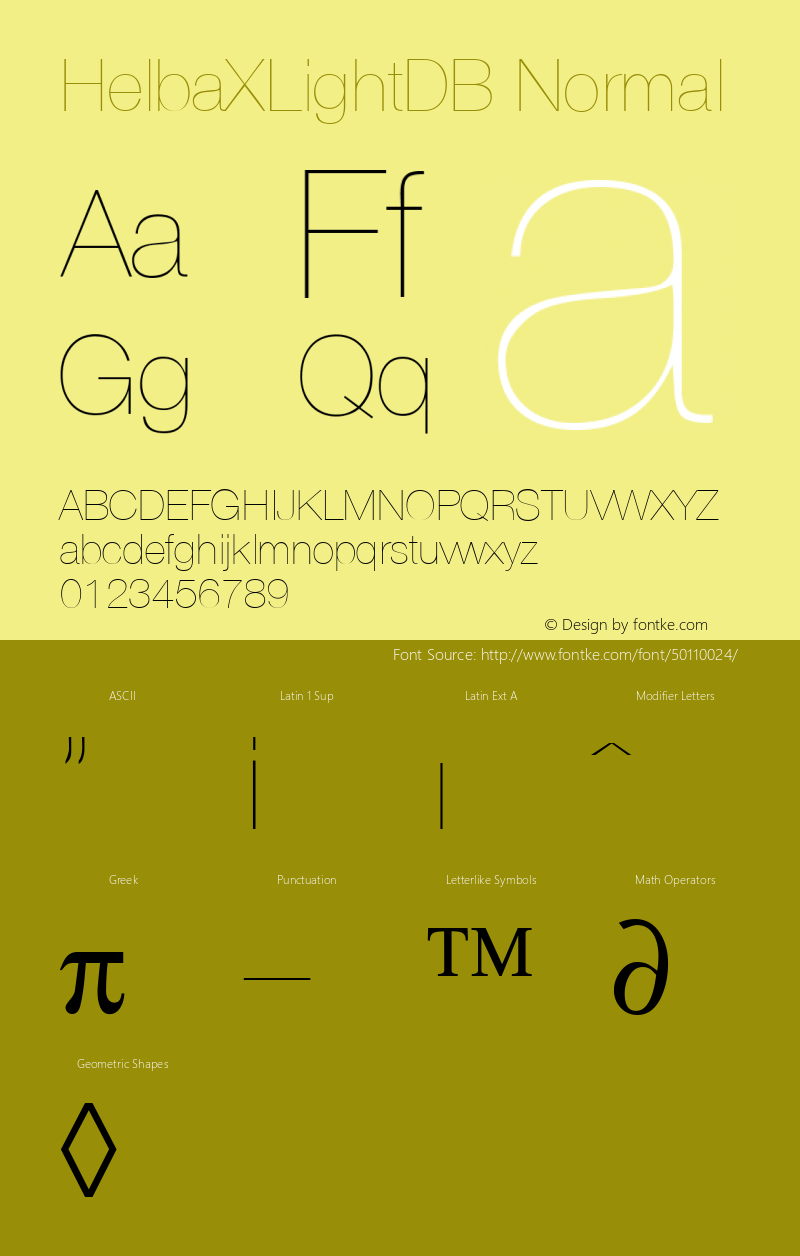 HelbaXLightDB Normal Altsys Fontographer 4.0.3 8.9.1994图片样张