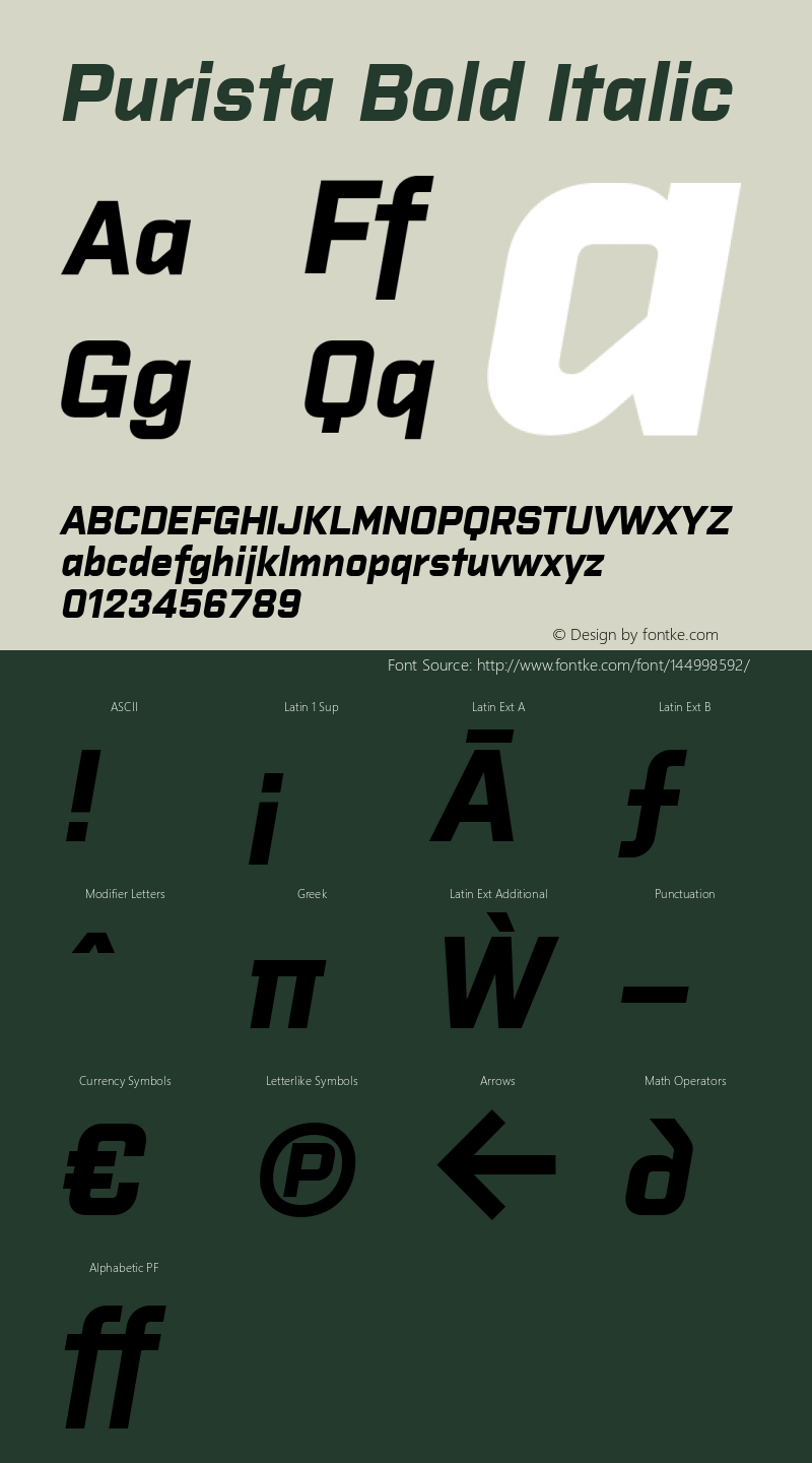 Purista Bold Italic Version 2.000图片样张