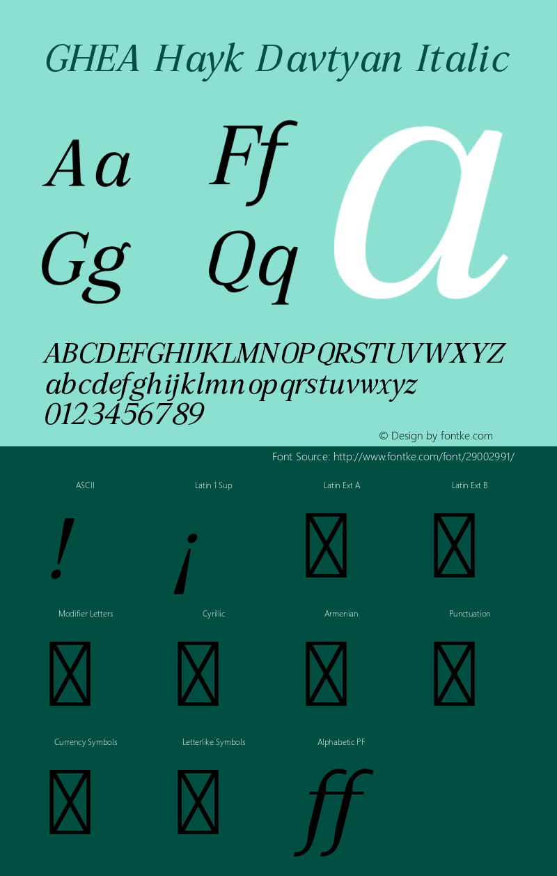 GHEAHaykDavtyan-Italic Version 1.0 | wf-rip DC20130410图片样张