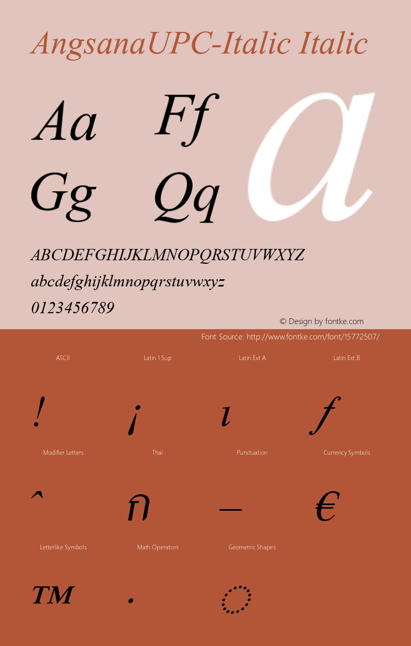 AngsanaUPC-Italic Italic Version 5.1图片样张