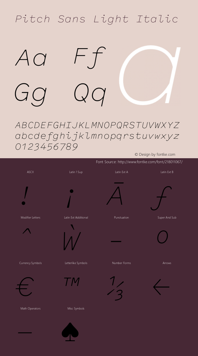 Pitch Sans Light Italic Version 1.001;PS 1.1;hotconv 16.6.51;makeotf.lib2.5.65220图片样张