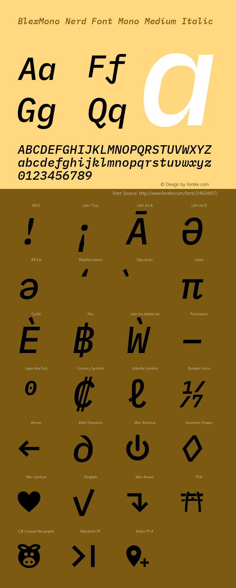 Blex Mono Medium Italic Nerd Font Complete Mono Version 2.000;Nerd Fonts 2.1.0图片样张