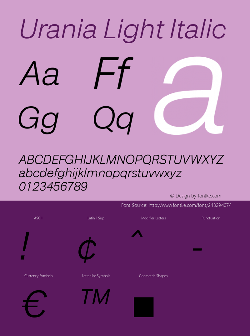 Urania Light Italic Version 1.000图片样张