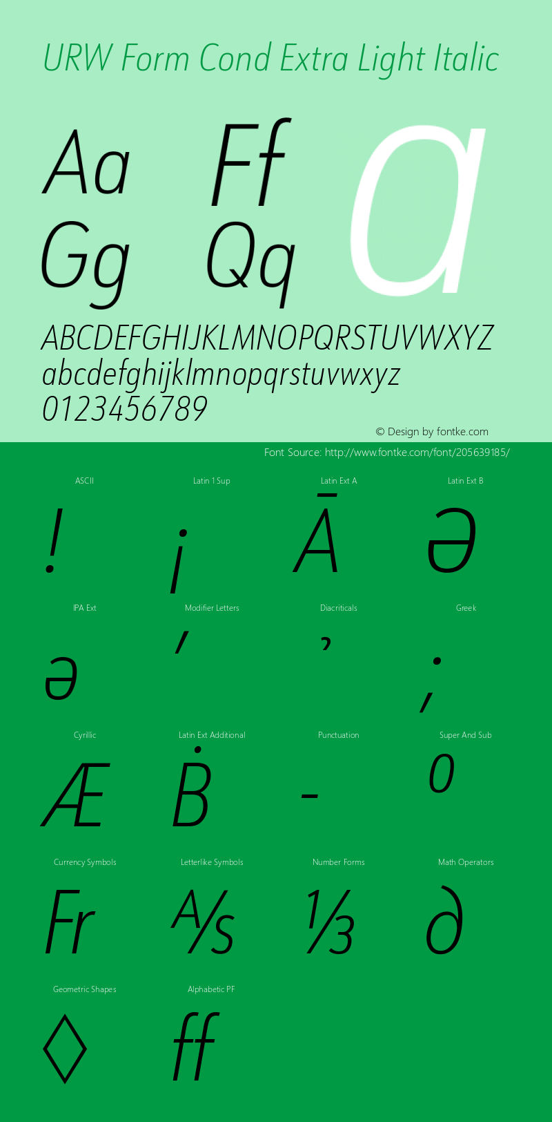 URW Form Cond Extra Light Italic Version 1.00图片样张