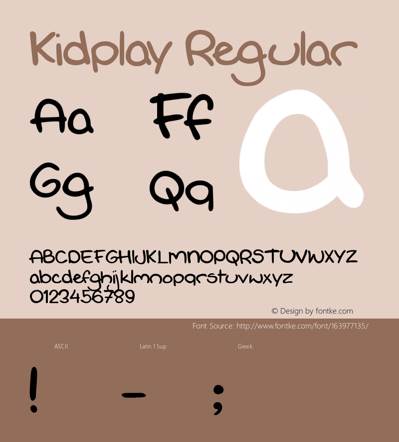 Kidplay Version 1.00;October 8, 2020;FontCreator 13.0.0.2681 64-bit图片样张