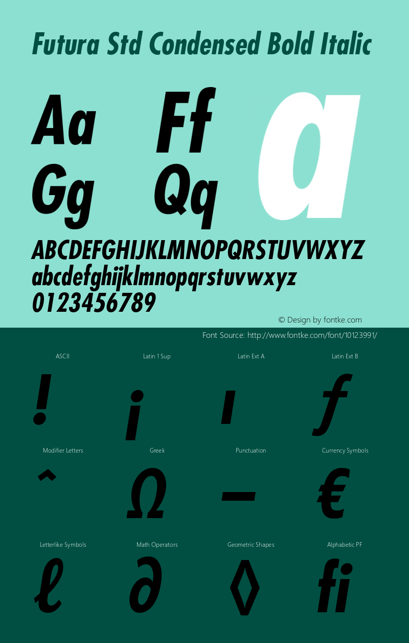 Futura Std Condensed Bold Italic OTF 1.029;PS 001.003;Core 1.0.33;makeotf.lib1.4.1585图片样张