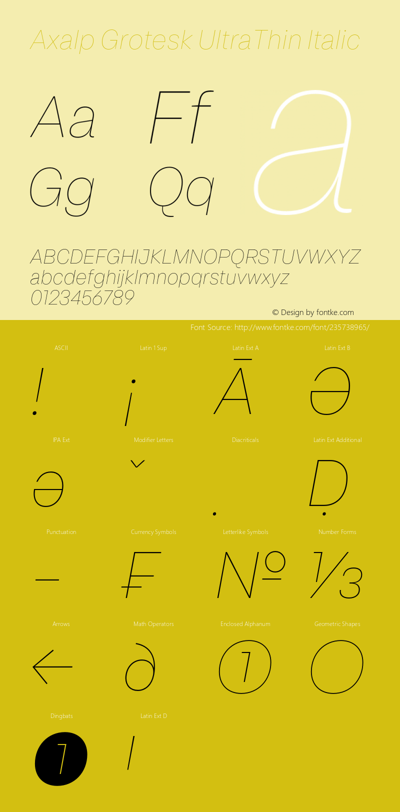 Axalp Grotesk UltraThin Italic Version 1.000;PS 001.000;hotconv 1.0.88;makeotf.lib2.5.64775图片样张