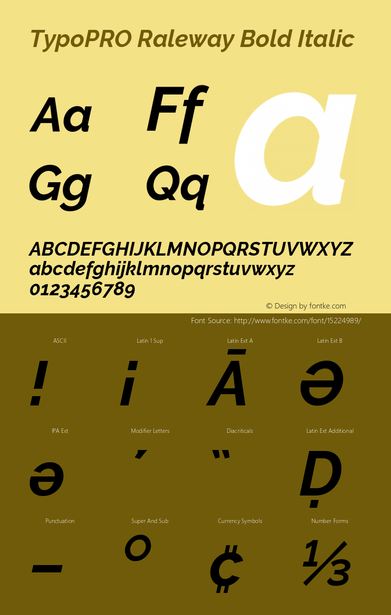 TypoPRO Raleway Bold Italic Version 3.000; ttfautohint (v0.96) -l 8 -r 28 -G 28 -x 14 -w 