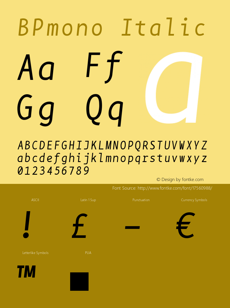 BPmono Italic Version 1.000 2007 initial release图片样张