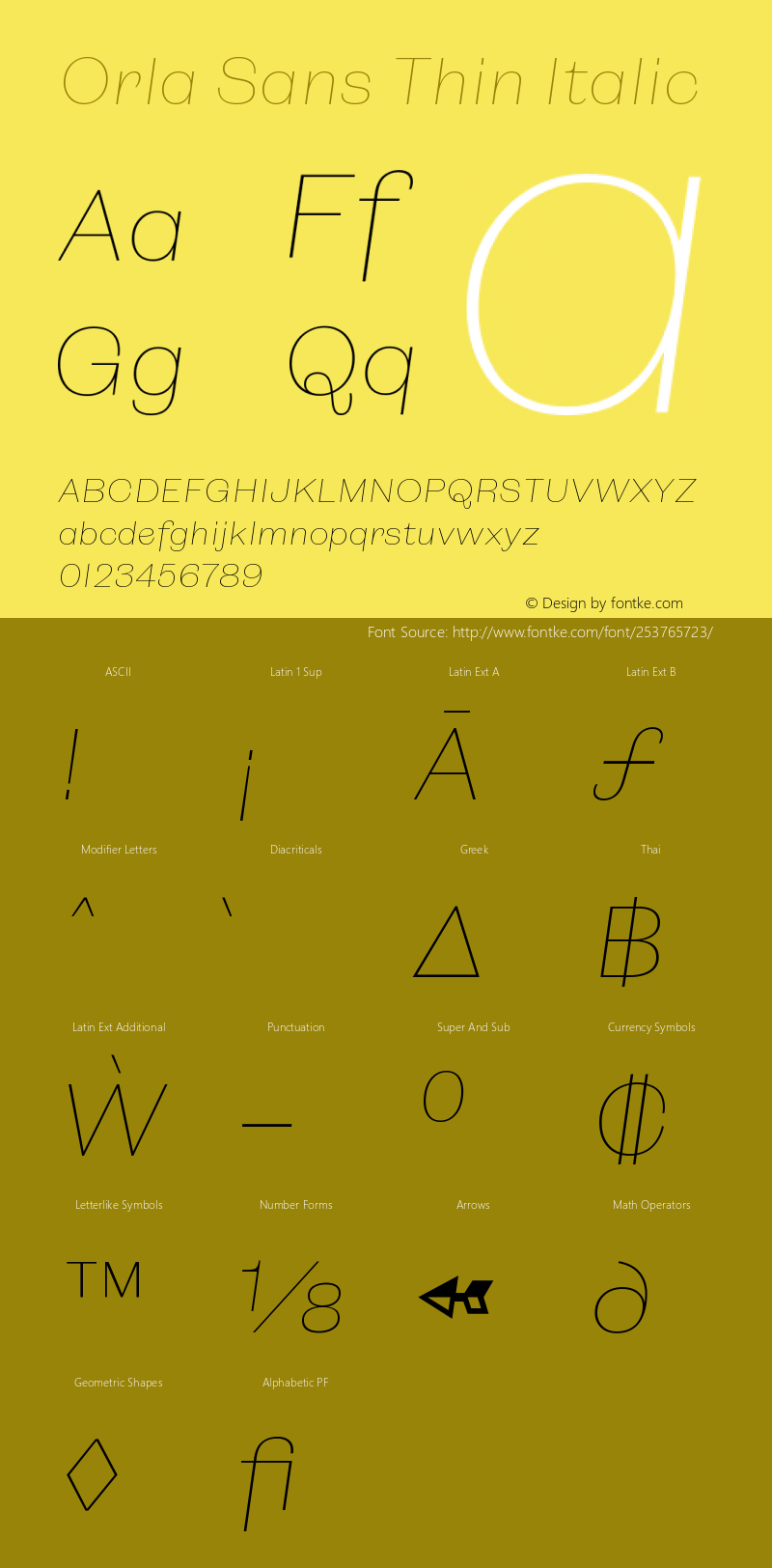 Orla Sans Thin Italic Version 1.000;hotconv 1.0.109;makeotfexe 2.5.65596图片样张