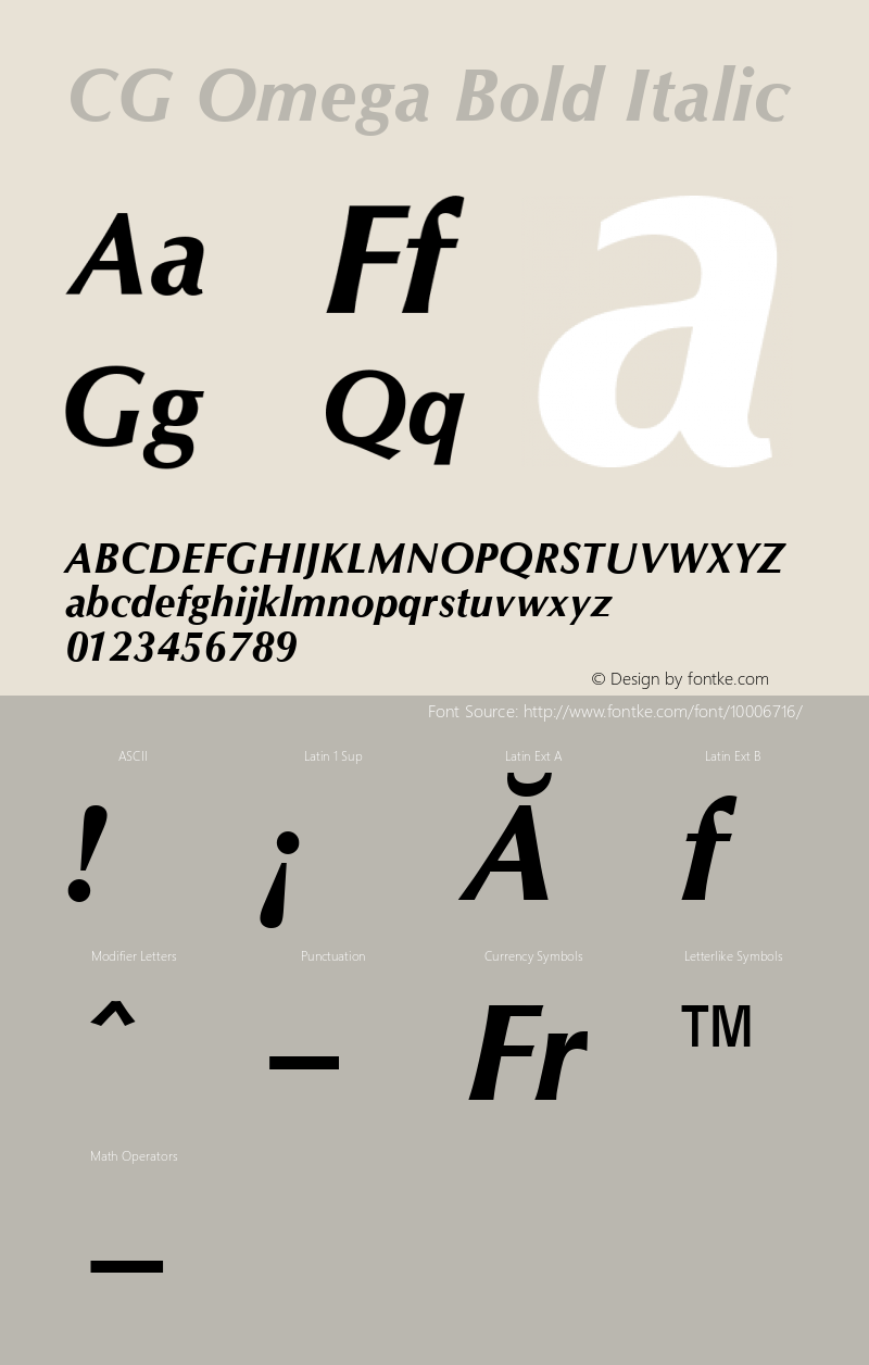 CG Omega Bold Italic Version 1.02�图片样张