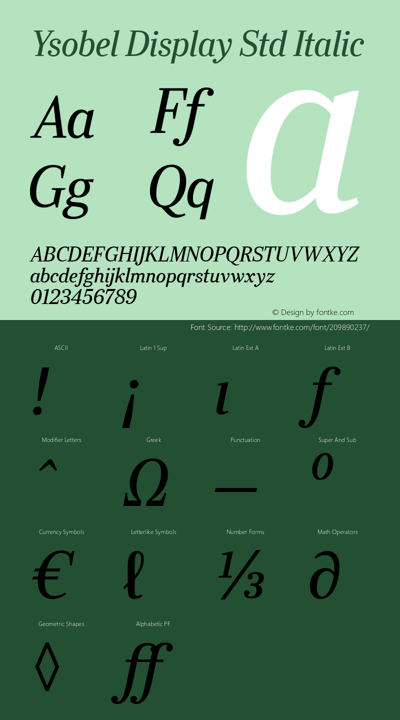 Ysobel Display Std Italic Version 2.000图片样张