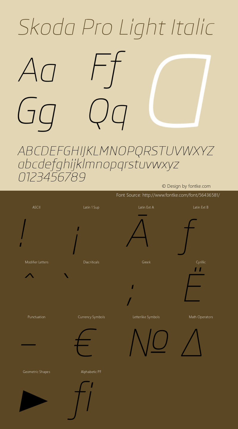 Skoda Pro Light Italic Final Version 1.001 Autohinted图片样张