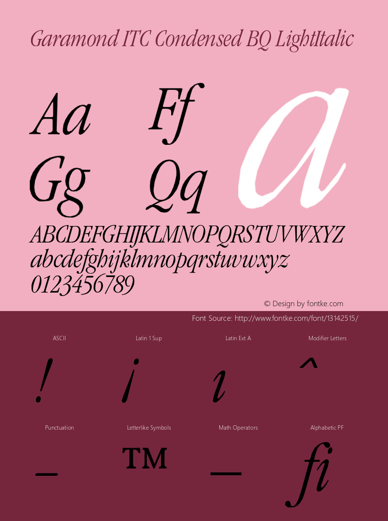 Garamond ITC Condensed BQ LightItalic Version 001.000图片样张