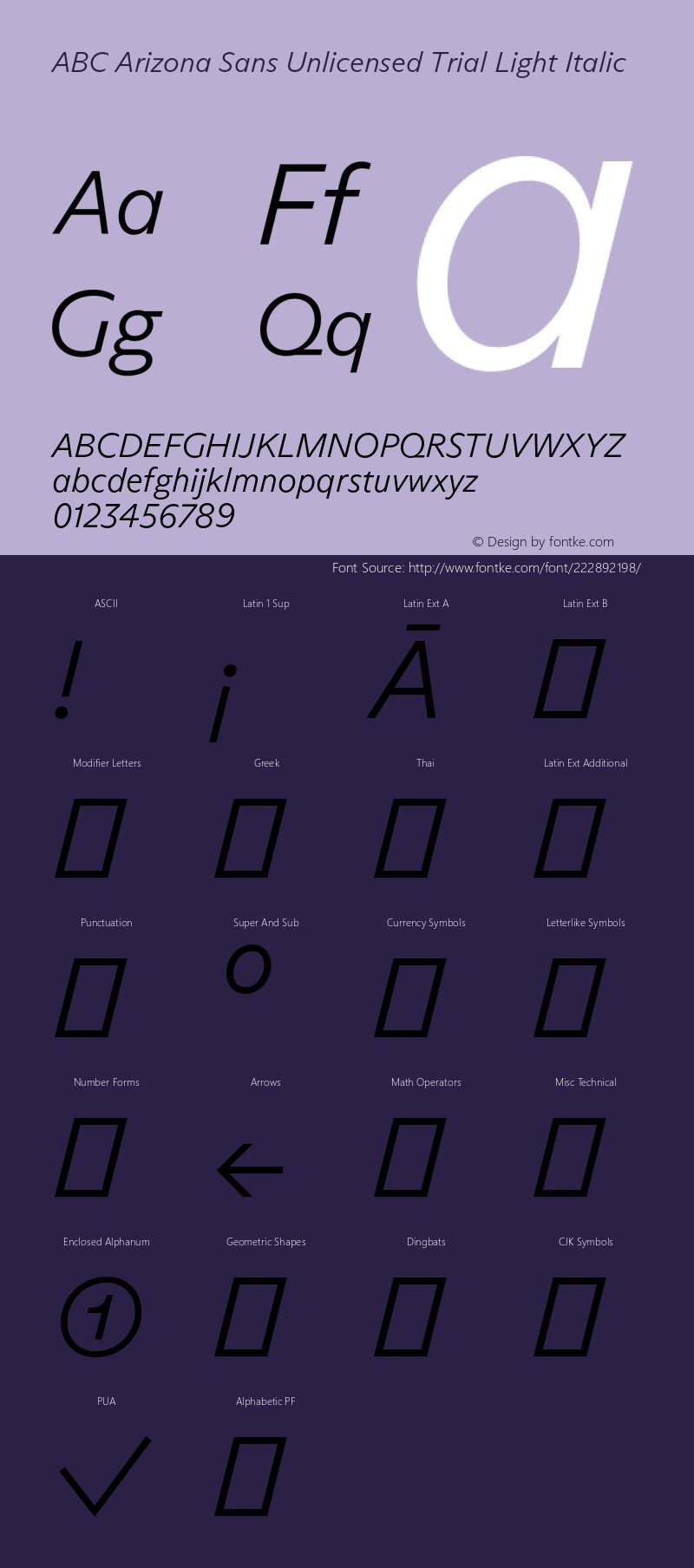 ABC Arizona Sans Unlicensed Trial Light Italic Version 1.000;Unlicensed Trial图片样张