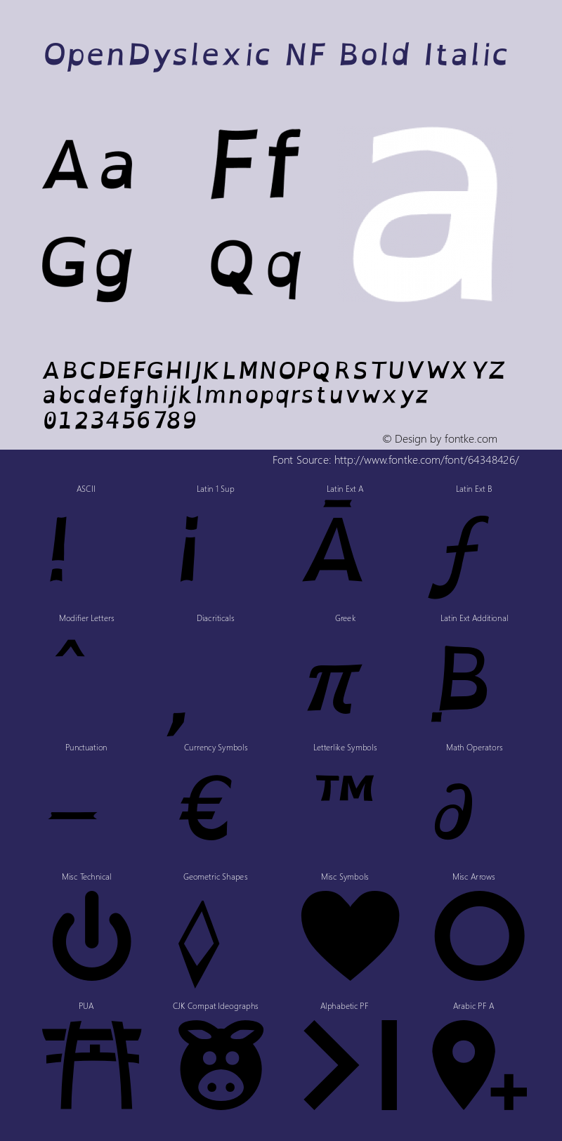 OpenDyslexic Bold Italic Nerd Font Complete Mono Windows Compatible Version 2.001;PS 002.001;hotconv 1.0.70;makeotf.lib2.5.58329图片样张