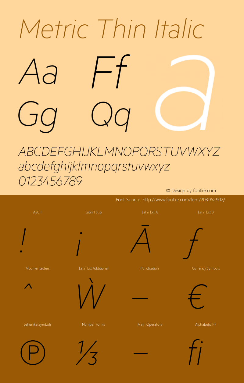 Metric-ThinItalic Version 1.001;PS 001.001;hotconv 1.0.57;makeotf.lib2.0.21895;2006926993图片样张