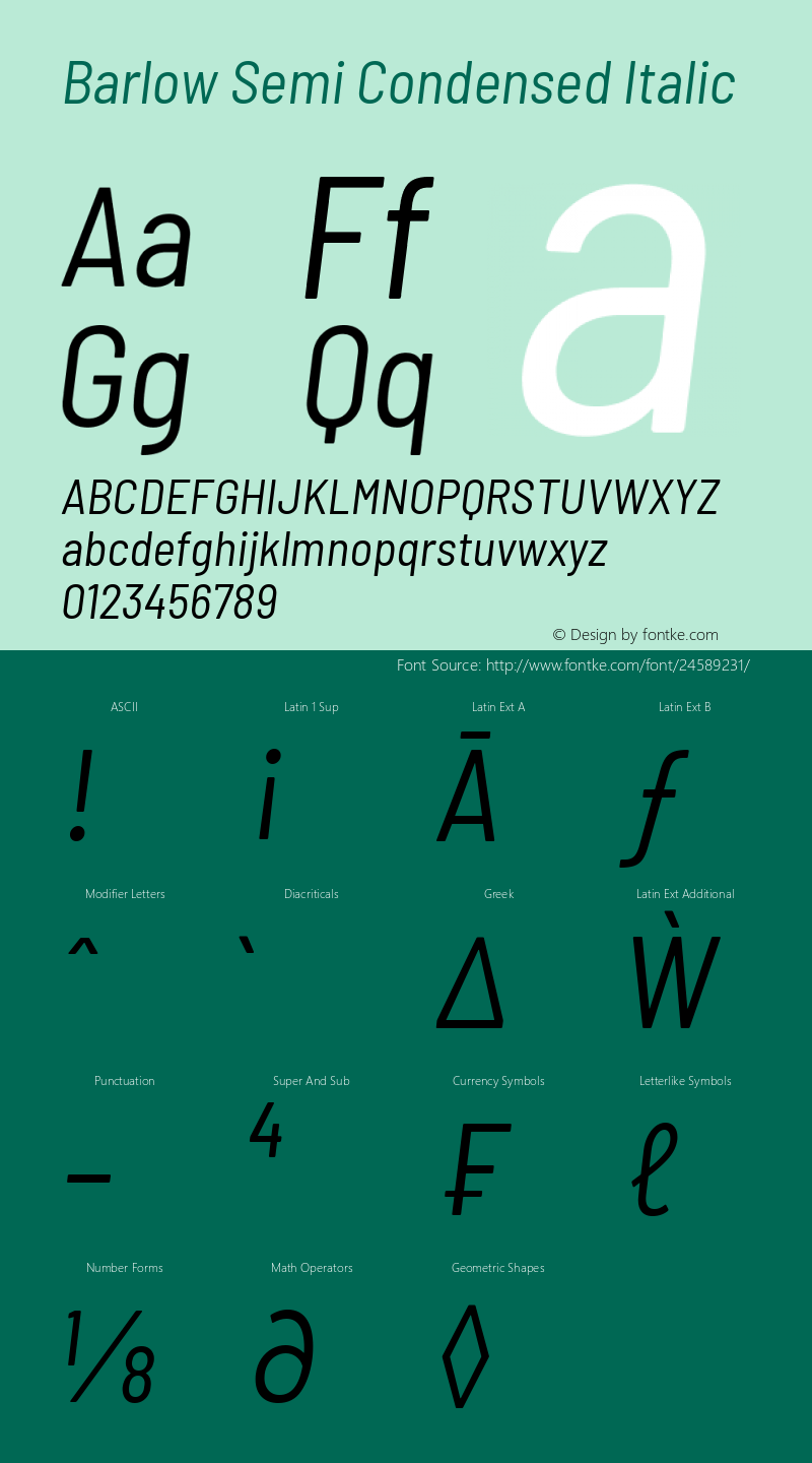Barlow Semi Condensed Italic Version 1.103图片样张