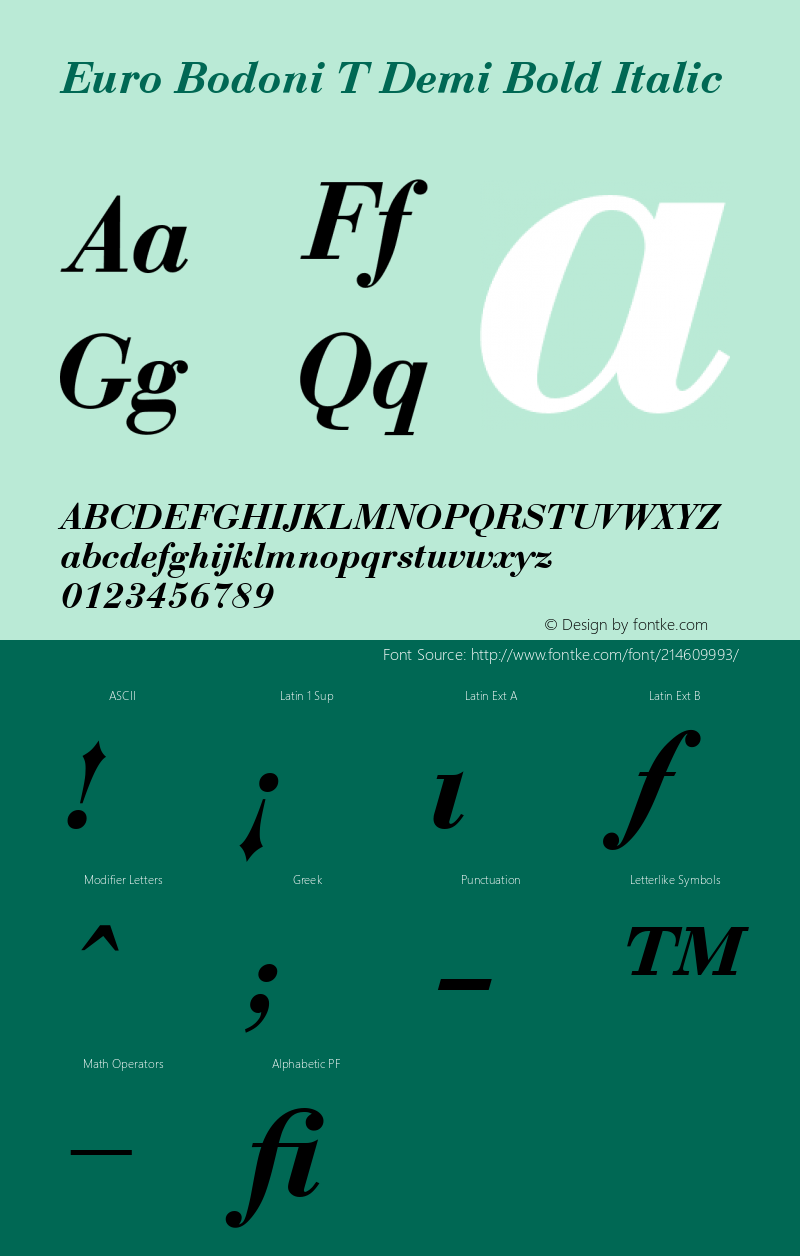 Euro Bodoni T Demi Bold Italic Version 001.005图片样张