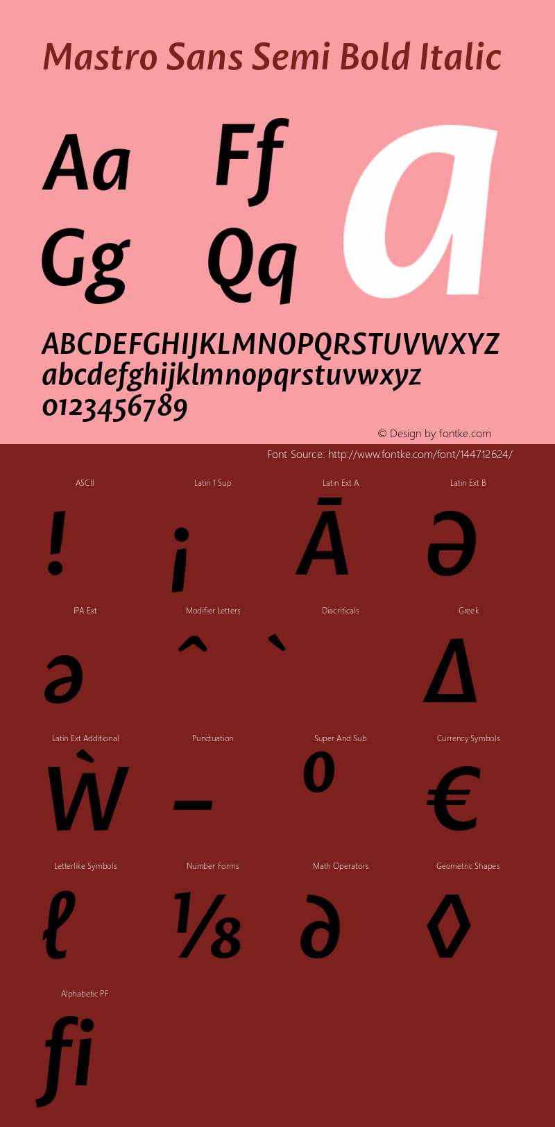 Mastro Sans Semi Bold Italic Version 1.000;PS 001.000;hotconv 1.0.88;makeotf.lib2.5.64775图片样张
