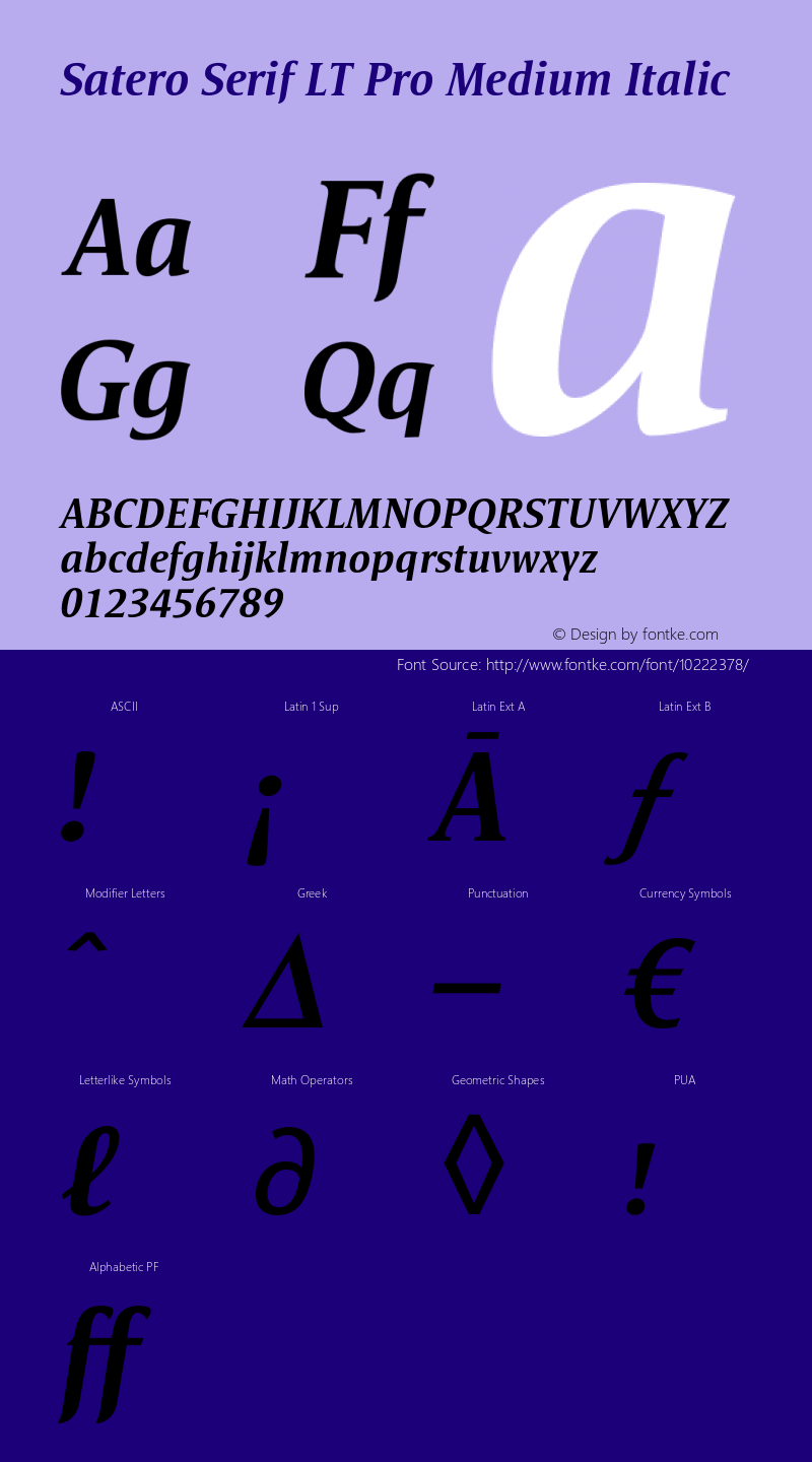 Satero Serif LT Pro Medium Italic Version 1.000;PS 001.000;hotconv 1.0.38图片样张