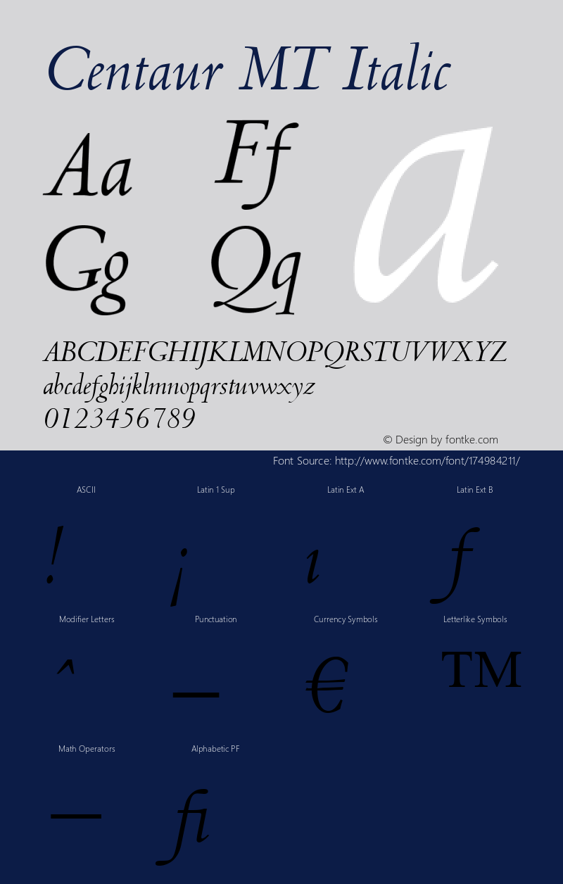 Centaur MT Italic 001.001图片样张