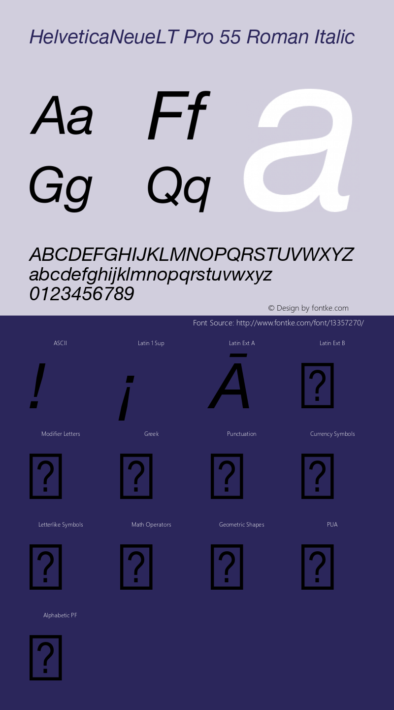 HelveticaNeueLT Pro 55 Roman Italic Version 1.000;PS 001.000;Core 1.0.38图片样张