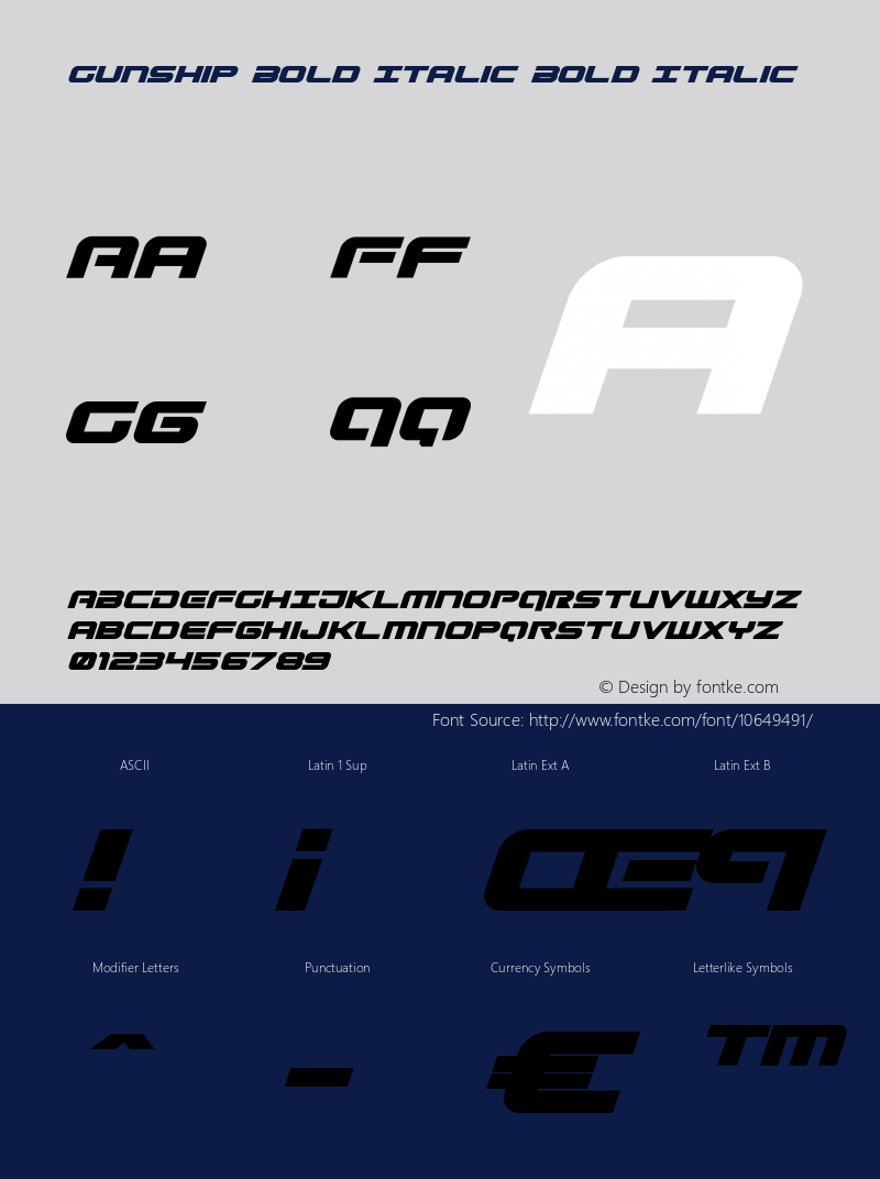 Gunship Bold Italic Bold Italic Version 5.0图片样张