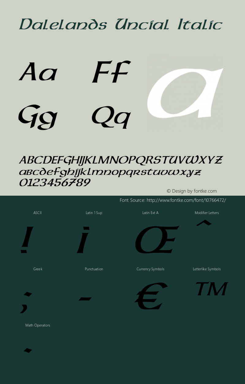 Dalelands Uncial Italic Version 1.50 September 5, 2014图片样张