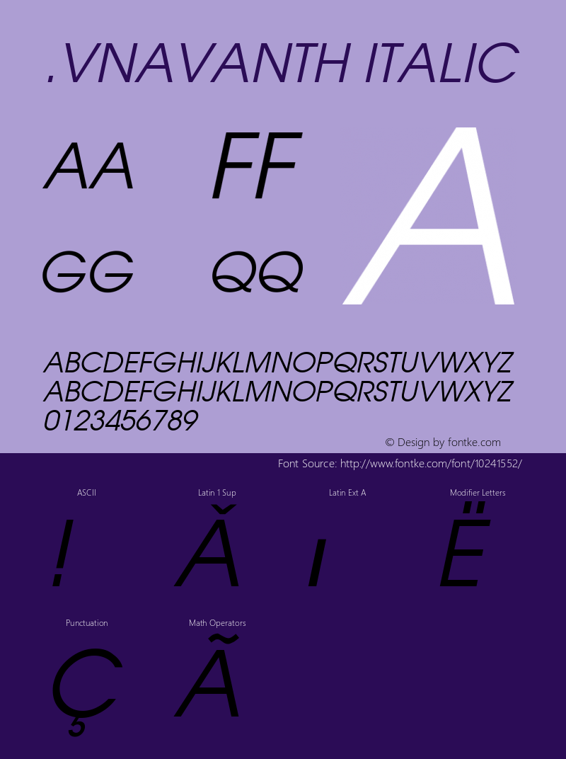 .VnAvantH Italic MS core font:V1.00图片样张