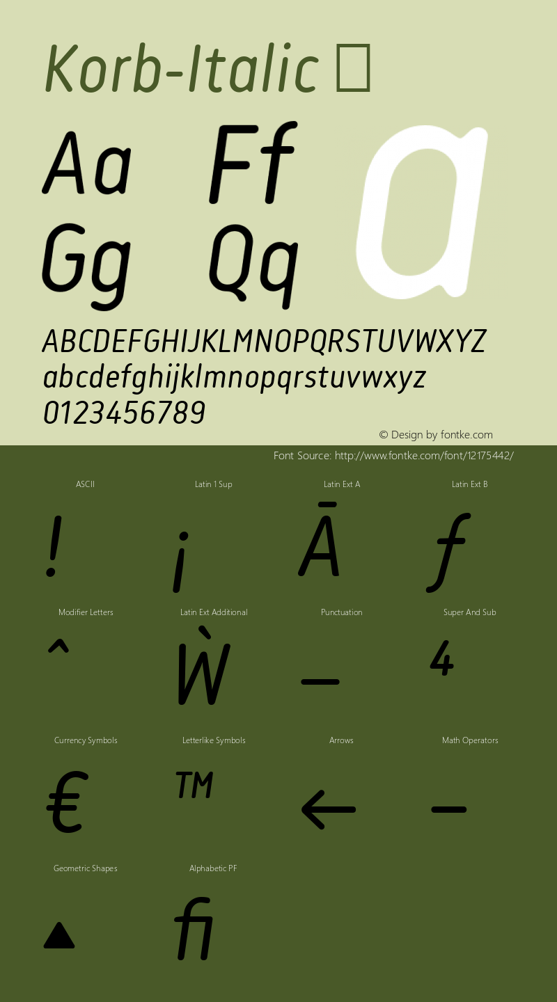 Korb-Italic ☞ 1.000;com.myfonts.easy.jcfonts.korb.italic.wfkit2.version.4ayR图片样张