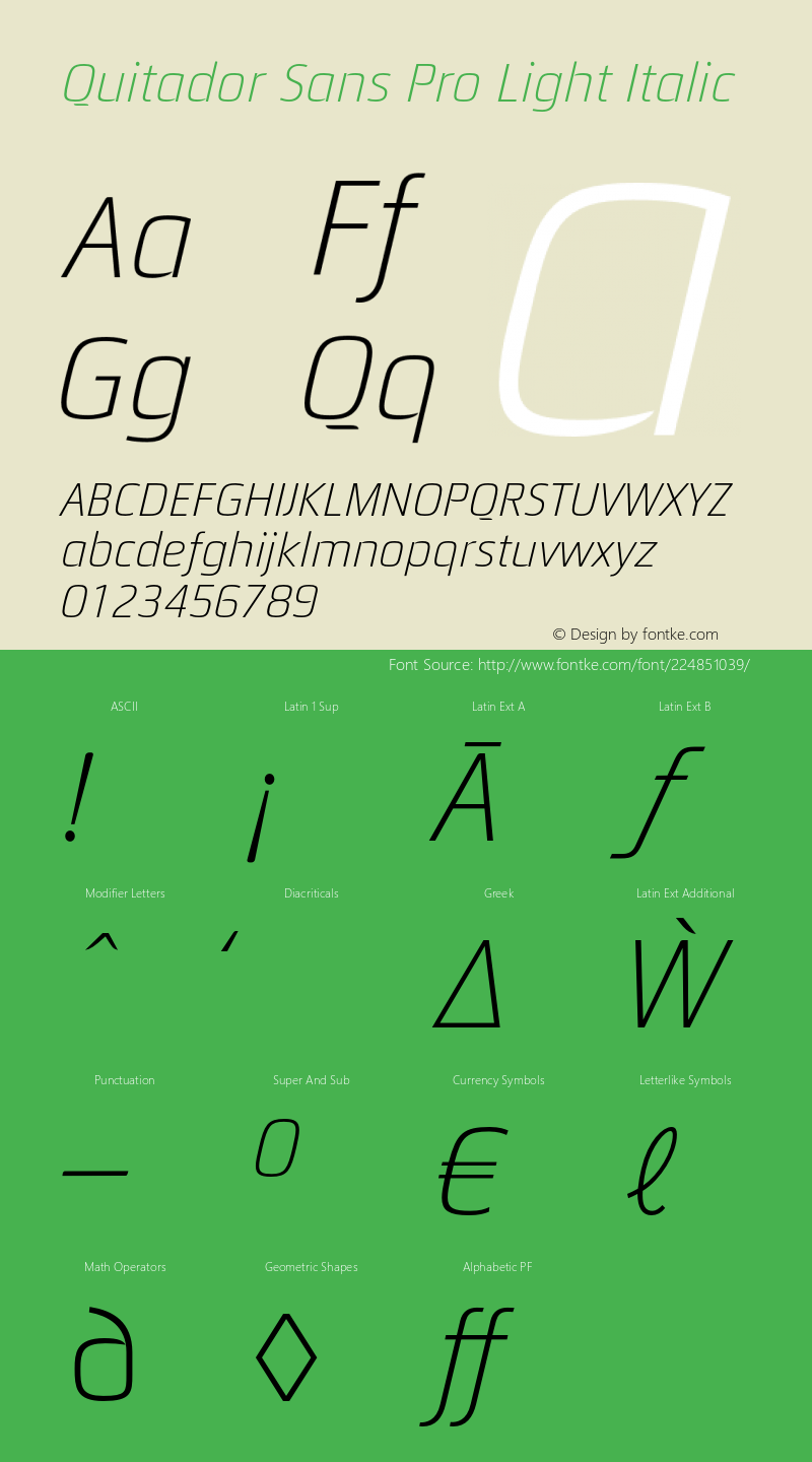 Quitador Sans Pro Light Italic Version 1.00图片样张