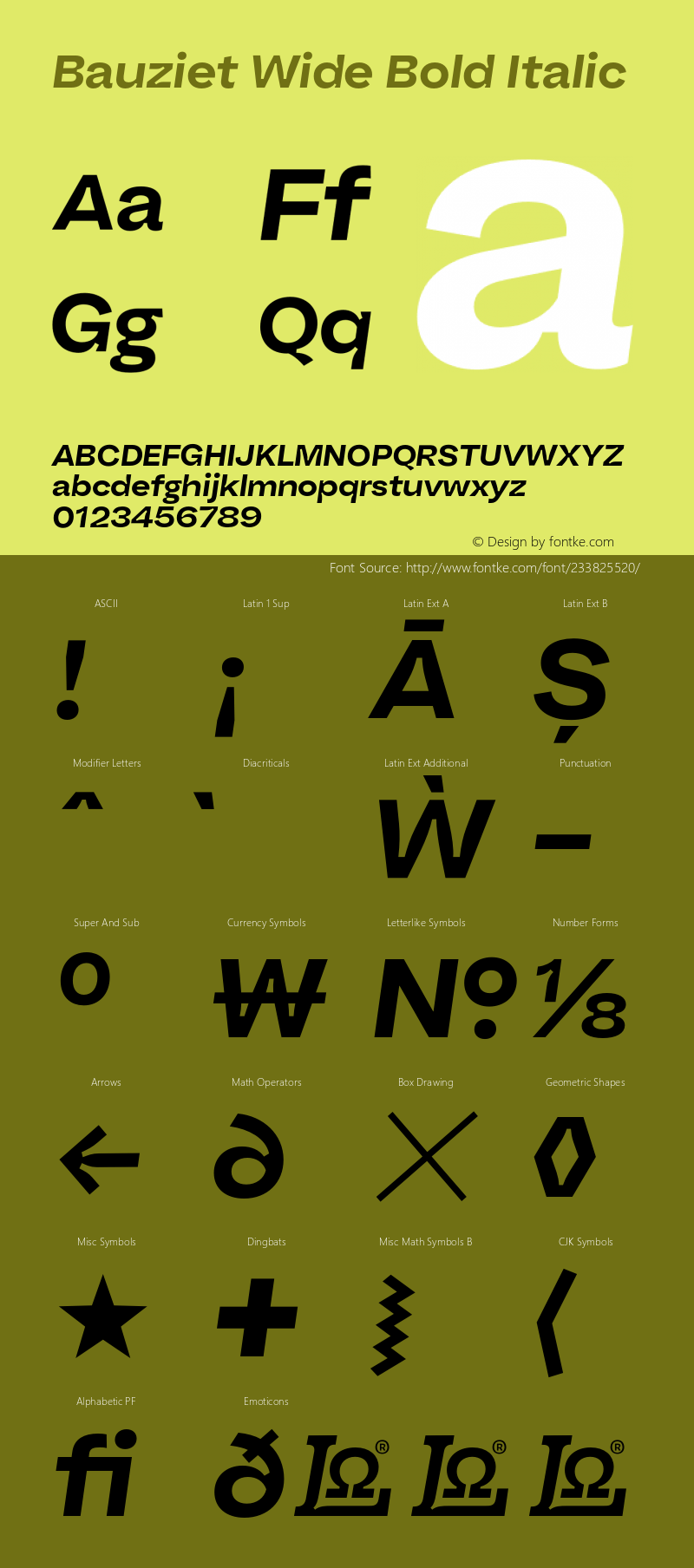 Bauziet Wide Bold Italic Version 1.000;hotconv 1.0.109;makeotfexe 2.5.65596图片样张