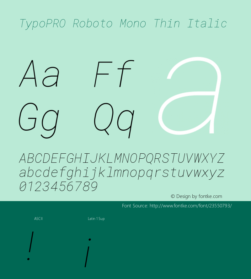 TypoPRO Roboto Mono Thin Italic Version 2.000986; 2015; ttfautohint (v1.3)图片样张