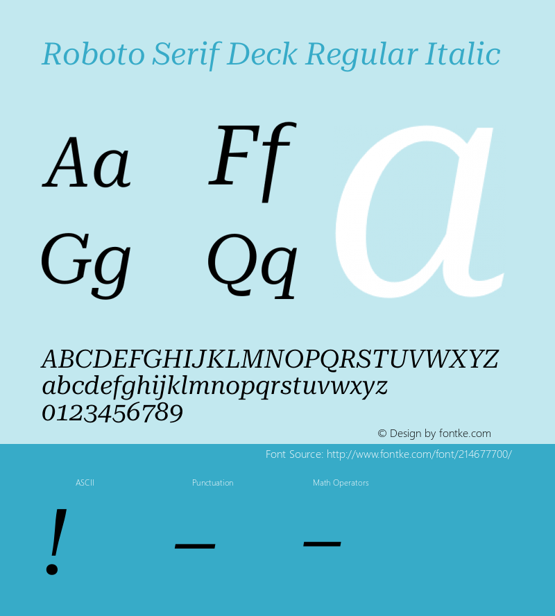 Roboto Serif Deck Regular Italic Version 1.001;PS 1.1;hotconv 16.6.54;makeotf.lib2.5.65590图片样张